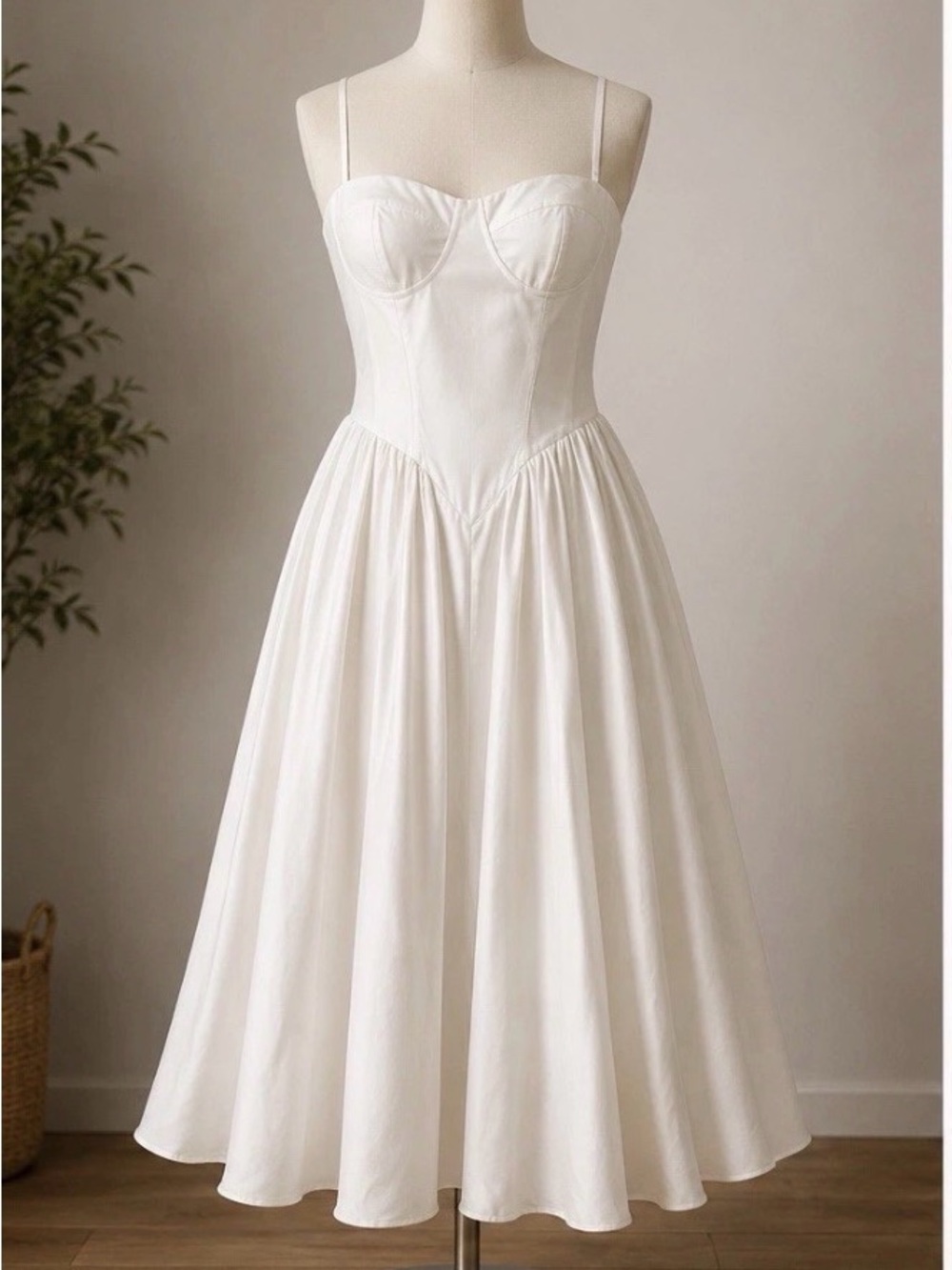 White Midi Dress with Sweetheart Corset Bodice